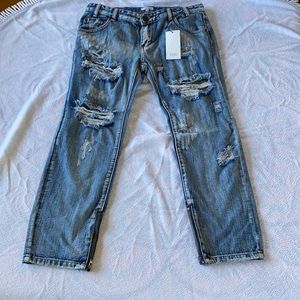 TOBI distressed straight leg jeans. Size 27. NWT.